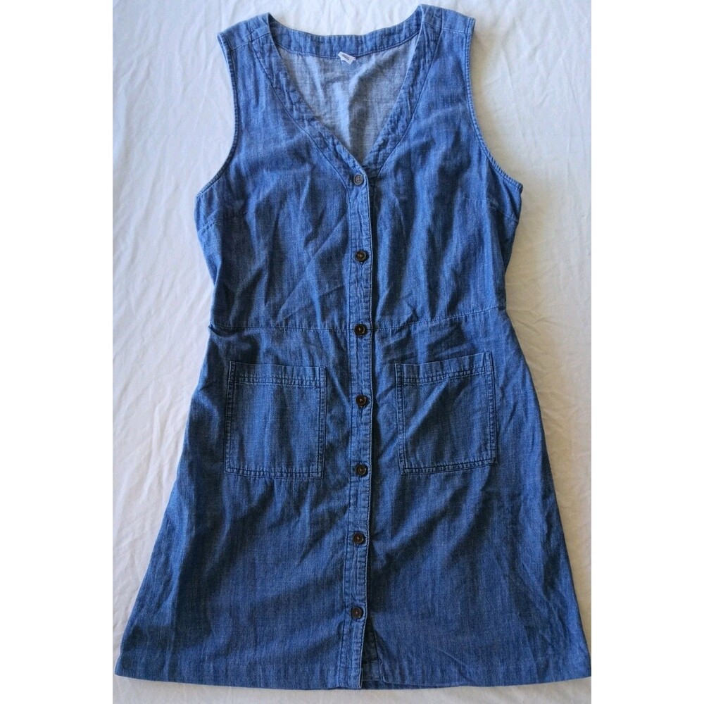 Old Navy Dress Womens Large Blue Denim Sleeveless Button-Front Mini Cotton